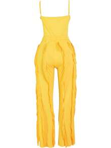 CALEBGAR Women 2 Piece Outfits Fringe Tassel Wide Leg Pants Set Adjustable Spaghetti Strap Bodysuit Sexy Clubwear Matching Sets. - Màu vàng - Xem 3