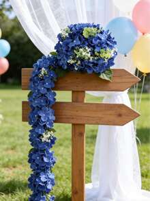 5 piezas Conjunto de cabezas y tallos de flores de hortensias artificiales, adecuado para decorar bodas, jardines del hogar y fiestas - azul real - Ver 4