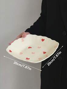 1个高品质陶瓷盘，INS风心形碟，可爱甜点盘，适用于盛放蛋糕、面包、早餐、下午茶点心、牛排和意面等，也适用于西餐厅 - 彩色 - 查看 13