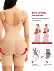 Nebility Shapewear For Women Tummy Control Seamless Compression Bodysuit Full Body Shaper Leotards Bodycon Butt Lifter - Màu be - Xem 4