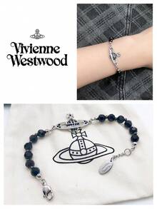 Vivienne Westwood Messaline Collection Black Agate Saturn Bracelet Silver Tone, Brass - 銀色 - 查看 4