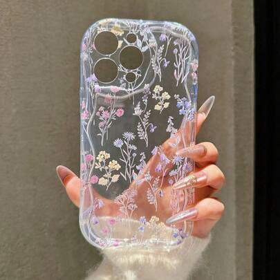 1个创意碎花草图案透明奶牛纹防震保护手机壳，适用于 17 Air/16 Pro Max/16 Pro/16 Plus/16/15/14/13/12/11/XSM/XS/XR/7/8