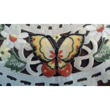 Tablecloth or Table Topper Square Embroidered with Mult Color Butterflies on Ivory Material Size 33 x 33 inches - Multicolor - Ver 6