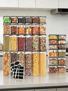 9pcs-Kitchen Gadgets,Food Storage Containers With LIDS, Candy Tins With LIDS, Kitchen Pantry Organization And Storage, Dry Food Tins For Cereals, Pasta, Flour, Sugar, Food Storage Bottles, Household Kitchen Items,Storage Containers - Black and White - View 2