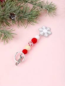 1pc Unique Snowflake Beaded Keychain, Adorable Snowflake Decor With Soft Wooden Beads Design, Perfect Christmas Stocking Stuffer Gift, Gift For Friends, Christmas Gift - Multicolor - View 13