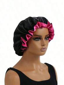 1pc Dual-Color Satin Sleeping Cap, Silk Bonnet - One Size Fits All - View 8