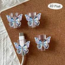 2 Pieces Of Iridescent Diamond Butterfly Pattern Protective Case, Anti-Damage, Providing Better Protection For The Data Cable (Non-Electrically Charged) Type-C Mobile Phone Data Cable Protector, Beautiful And Durable, Exquisite Life, 2D Plane - Multicolor - View 6