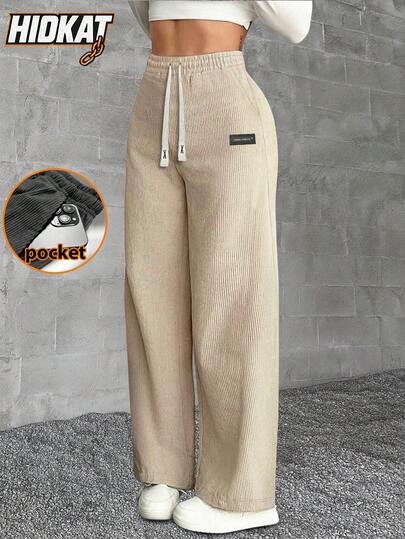 Hidkat 女士灯芯绒休闲抽绳腰裤，适合日常休闲和户外穿着，春秋冬季