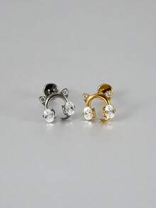1 chiếc khuyên môi/khuyên sụn tai bằng titan nguyên khối hình lục giác đính đá CZ G23, khuyên tai đính đá opal hình hoa, cỡ 16G, ren trong, kiểu labret, khuyên tai hình mèo đính đá CZ, khuyên tai tragus. - Như thể hiện trong hình ảnh - Xem 5