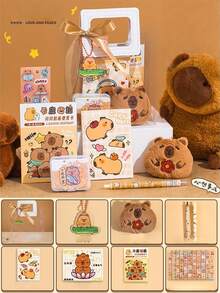 147 piezas Conjunto de artículos de papelería con diseño de Capibara, estuche de lápices de alta calidad y lindos, útiles escolares, regalo de aprendizaje - Multicolor - Ver 8