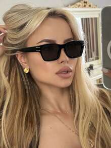 1 pieza Gafas de moda cuadradas básicas para mujer, con marco de policarbonato negro clásico, casual y versátil, ligero, adecuado para el uso diario, con estuche - Multicolor - Ver 10