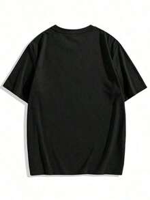 Camiseta redonda de manga corta casual minimalista de hombre, talla estándar, con estampado de "California" en color caqui, apta para el verano (tela) - Negro - Ver 2