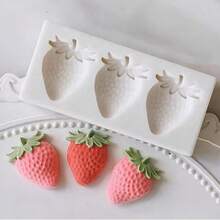 2个装草莓冰淇淋模具，3D硅胶冰棒托盘，易脱模夏季DIY冷冻甜点制作工具，适用于自制冰淇淋、冰棒和冷冻甜点 - 灰色 - 查看 2