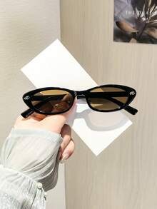 1 PC Women's Retro Narrow Cat Eye Fashion Glasses Solid Color Polycarbonate Frame Tea Tinted Lenses Lightweight Suitable For Vacation Outing With Glasses Box - 彩色 - 查看 12