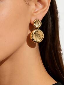 1 Pair Luxury Plated Metal Textured Round Disc Earrings, Elegant For Party, Commute And Daily Wear - Yellow Gold - View 2