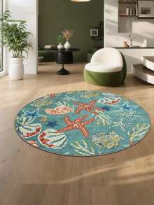 1pc Seashell & Starfish Round Rug - Fresh Coral Print Mat, Soft & Comfortable Round Carpet, Decorative Rug, Bedroom Decor, Small Rug, Carpet, Home Decor, Living Room Rug, Small Living Room Rug, Bedroom Rug, Living Room Home Decor, Outdoor Rug, Washable Rug - Multicolor - View 12