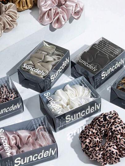 2条100%桑蚕丝发圈，22毫米，防皱防断，天然发饰，时尚发绳，马尾辫发圈，动物纹印花