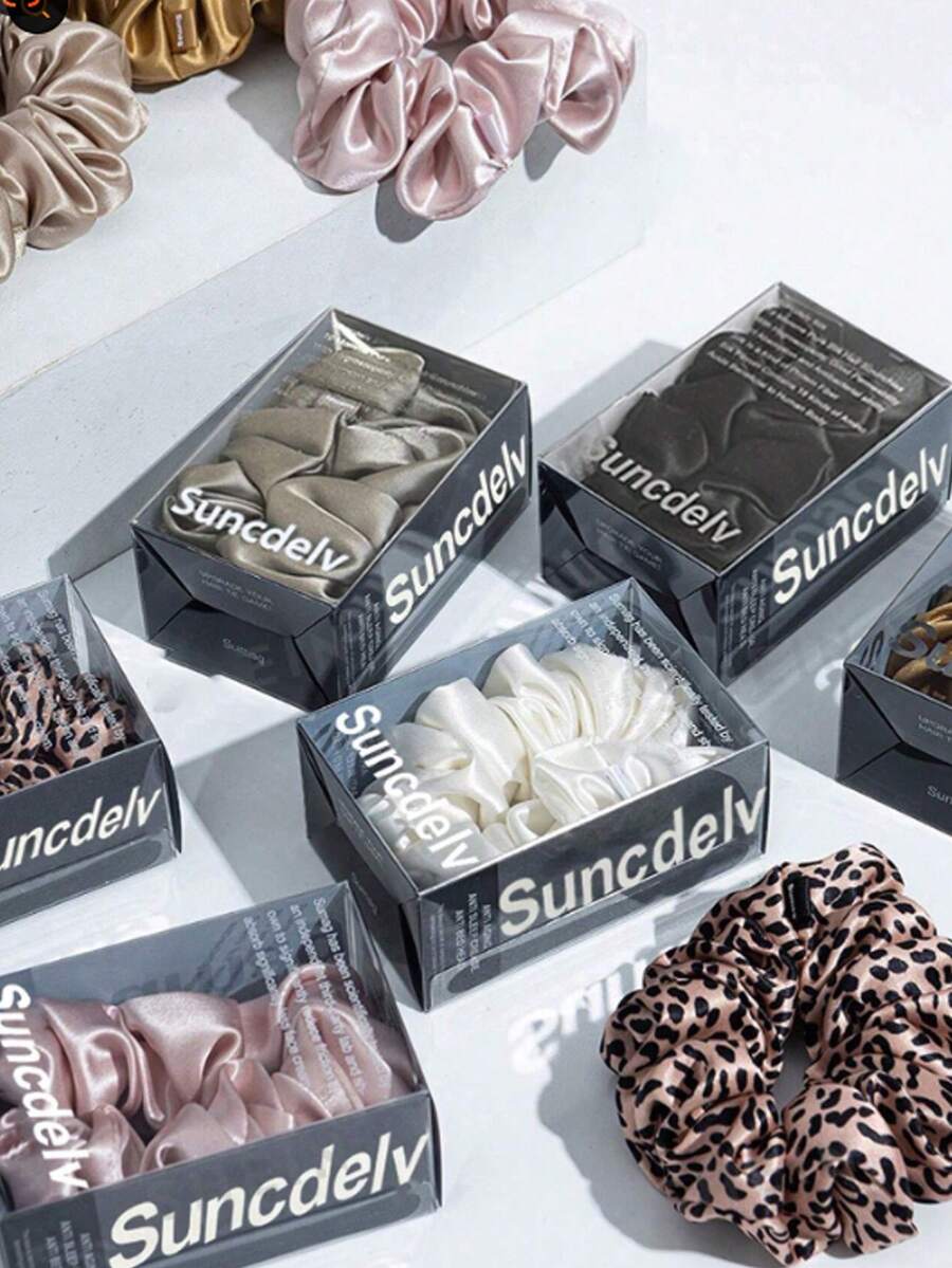 2pcs 100% Mulberry Silk Hair Scrunchies, 22mm, Anti-Wrinkle & Anti-Breakage, Natural Hair Accessories, Fashion Hair Ties, Ponytail Holders, Animal Print - Multicolor - View 1