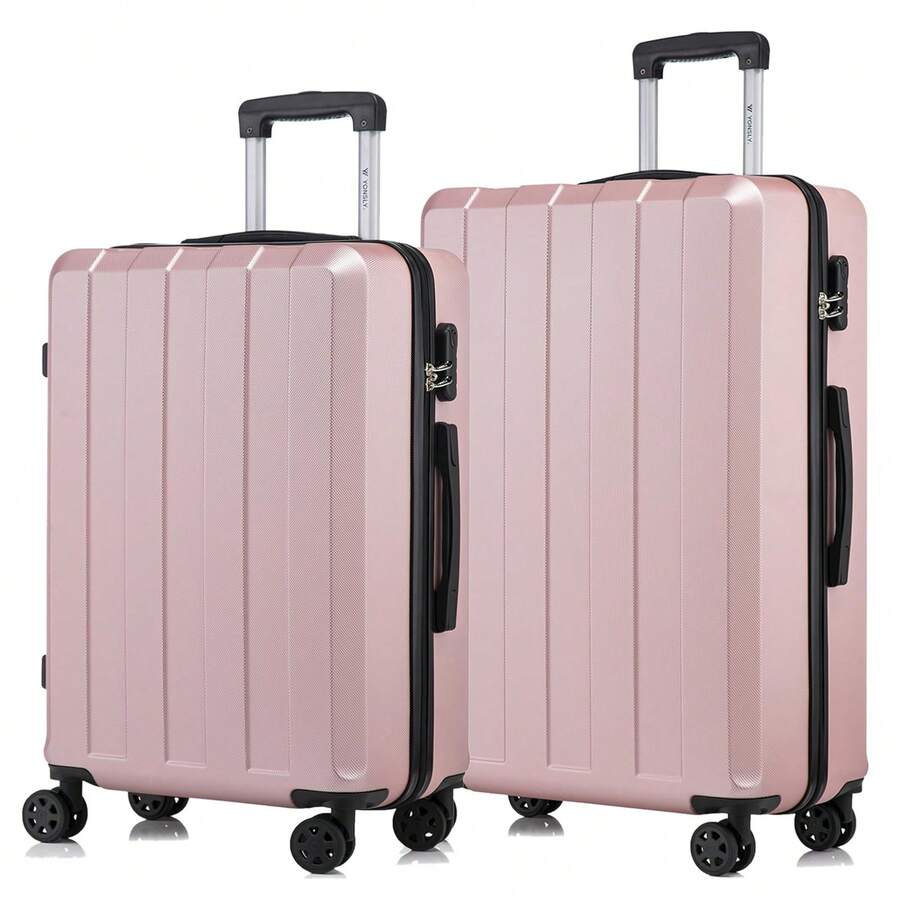 YONSLY 2‑Piece Suitcase Set 24/28 Inches With 4 Wheels 360° Combination Lock Mesh Pocket Soft Rubber Handle Lightweight Shockproof Hard Shell Suitcase - 玫瑰金 - 查看 1