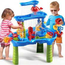 3-Tier Sand and Water Table Toys for Aged 3 4 5 6 7 8 Outdoor Activity Playset Sensory Play Table with Beach Toys Accessories Water Waterfall Birthday Gifts for Toddlers 3-4 3-5 4-6 - Mesa de arena y agua de 3 niveles - Ver 2