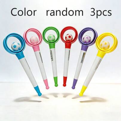 3pcs/Set Creative Rotating Football Ballpoint Pen, Black Ink Pen For Office, Study, Writing, Holiday Small Gift