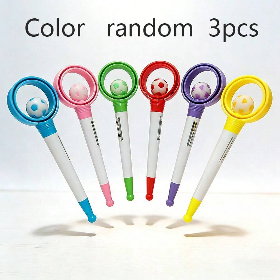 3pcs/Set Creative Rotating Football Ballpoint Pen, Black Ink Pen For Office, Study, Writing, Holiday Small Gift