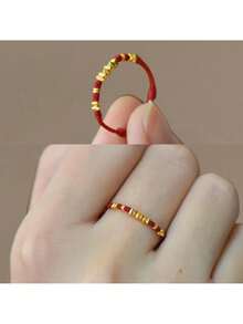1 Golden Braided Red Rope Ring, Ben Ming Nian Lucky Red Rope Ring, New Year Gift - Multicolor - View 5