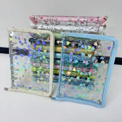 A5 多色爱心拉链活页夹，可替换内页，适用于学校、办公室、计划本、旅行相册、笔记、创意写作、DIY剪贴簿、便签本、旅行日记、现金/支票夹