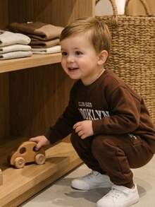 conjunto CASACO E CALÇA MOLETOM  DE TIME PARA MENINOS DO 2 AO 14 ANOS TECIDO LEVE E CONFORTAVEL INFANTIL INFTO JUVENIL ABRIGO FRIO INVERNO - Café - Visão 5