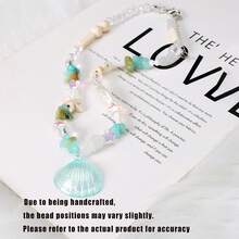 1件夏季沙滩多巴胺海星贝壳吊坠项链，时尚锁骨链配饰 - 彩色 - 查看 6