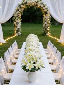 18 Hastes Buquê Artificial de Lírio Branco, Flores de Decoração de Casamento Nupcial Resistentes a UV de Plástico, Noivado, Decoração Doméstica, Adequado para Feriados de Junho, Dia das Mães, Formatura - Vaso Não Incluído, Duradouro e Elegante - Multicolorido - Visão 6