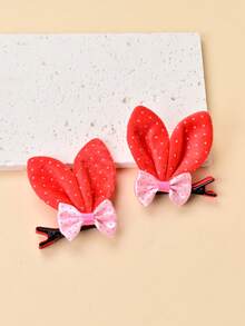 2/4pcs Cute Rabbit Ear Hair Clips For Women, Plush & Alloy Material, Sweet Polka Dot Bow Hair Accessories, Suitable For Daily Wear, Birthday Party, Photography - Multicolor - View 17