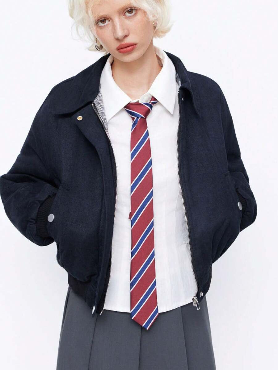 1 chiếc cà vạt nữ, kiểu dáng sinh viên kẻ sọc, cà vạt thủ công màu đỏ và xanh dương, phù hợp với áo sơ mi, mặc hàng ngày, kiểu dáng sinh viên, cà vạt đỏ đa năng. - Màu Đỏ Sâu - Xem 1