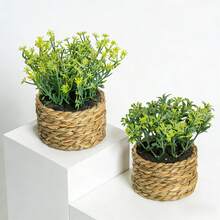 小型仿真盆栽：人造植物搭配手工编织的海草花盆，室内乡村春季装饰，尤加利植物，适用于家居、浴室、办公室、书架、桌面、房间装饰 - 彩色 - 查看 7