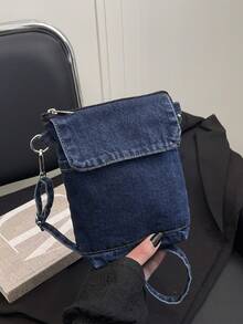Borsa da telefono casual in denim con design a cerniera, adatta per uscite quotidiane, pendolarismo per lavoro, può essere indossata come borsa a spalla o a tracolla - Multicolore - Visualizzare 8
