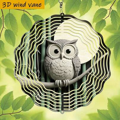 25.5cm/10in*25.5cm/10in Owl Perching In Bamboo Forest At Moonlight, 360° DIY Creative Wind Spinner, Rotates With Wind, Easy Installation, Suitable For Christmas, Halloween And Other Holiday Gifts (Pendant Not Included), Random Style