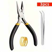 Yiwu Qiyou Accessories Co., LTD 3把12厘米DIY手工钳、1个金色戒指和1把银色镊子，用于制作和修理各种珠宝配件 - 彩色 - 查看 1