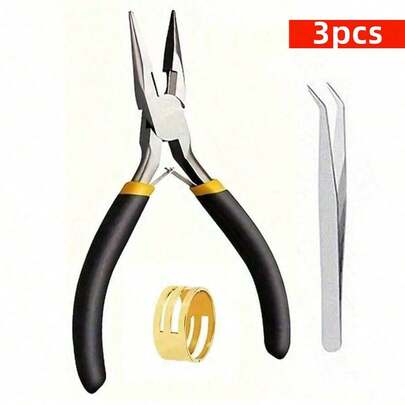 Yiwu Qiyou Accessories Co., LTD 3 قطع كماشة يدوية DIY بطول 12 سم، 1 خاتم ذهبي، و 1 ملقط فضي لصنع وإصلاح مختلف إكسسوارات المجوهرات