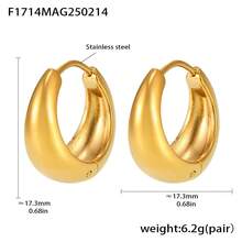 Bộ khuyên tai vòng dày dặn bằng thép không gỉ mạ vàng - Không gây dị ứng, cỡ nhỏ, vừa và lớn, dành cho nữ. - Một đôi bông tai hình bầu dục - Xem 7