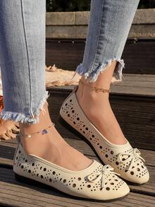 2026 New Arrival Women's Elastic Ankle Strap Round Toe Wedge Flats - Apricot - View 4