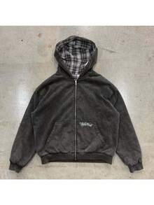 Men's Street Hooded Sweatshirt Jacket Spring And Autumn Fashion Brand Loose Plaid Stitching Casual Personality Cardigan Double-Sided Sweatshirt - LLMSRR0LI - 查看 3