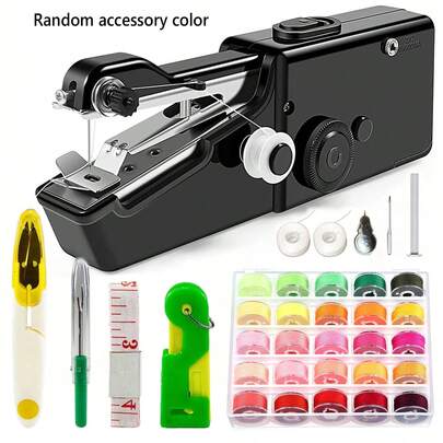 便携式电动手持缝纫机，适用于DIY缝纫、布料、服装、旅行、家庭使用，易于使用，适合初学者，尺寸小巧，8.2英寸 x 2.7英寸 x 1.2英寸（注意：仅适用于薄面料/辅料，颜色随机）。