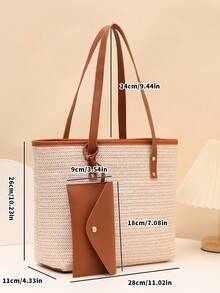 2026 New Casual Woven Tote Bag, Minimalist Large Capacity Handbag, Versatile Shoulder Bag For Women - Multicolor - View 11