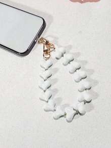 1条奢华金属珠心形手机挂绳，粉色、白色、米色可选，手工串珠腕带，优雅吊坠，含手机夹 - 彩色 - 查看 9