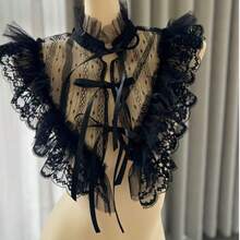 1 chiếc áo kiểu Gothic cổ ren xếp ly có thể tháo rời với thiết kế cánh đen, đa năng cho trang phục thường ngày, cosplay, tiệc tùng. - màu đen - Xem 10