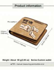 1pc Customized Wallet For Father, Men's Personalized Wallet With 2-7 Names, Personalized Wallet For Dad, PU Leather, Light Brown/Dark Brown, Personalized Men's Wallet, Father's Day Gift (From Daughter/Son/Wife), Gift For Boyfriend/Husband/Grandfather, Anniversary/Birthday, Colorful, Cute, Kawaii, Millennium Style, Fashion, Unisex - Multicolor - View 4