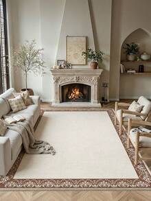 1pc Vintage Pattern Framed Area Rug, Soft Plush Material, Easy Clean, Anti-Slip Bottom, Suitable For Living Room, Bedroom, Bathroom, Kitchen, Dining Room, Office, Holiday Celebration - White - View 4