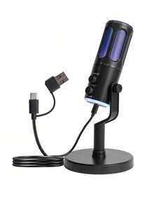 1pc SU8 Gaming USB Microphone, RGB Desktop Condenser Microphone, Suitable For Laptop, Desktop PC, Birthday, Christmas, Thanksgiving, New Year Gift - Type C - View 12