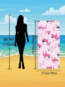 1pc Cartoon Pink & White Shark Print Beach Towel - Quick-Drying, Soft, Portable, Stylish, Sand-Resistant, And Ultra-Absorbent Microfiber. Styles: Bohemian, Tropical, Vintage, Funny; Suitable For Yoga, Picnics, And UV Protection. Ideal For The Beach, Pool, And Outdoor Activities; A Travel Essential Perfect For Camping, Yoga, The Gym, Sports, And Swimming. Suitable For Both Men And Women. - Beach Towel C - View 15