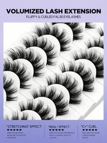 10 pares de pestañas postizas de estilo manga de imitación de visón, pestañas postizas de ojo de gato, pestañas postizas naturales y gruesas, extensiones de pestañas voluminosas, esencial de maquillaje de viaje (K106) - Negro - Ver 4